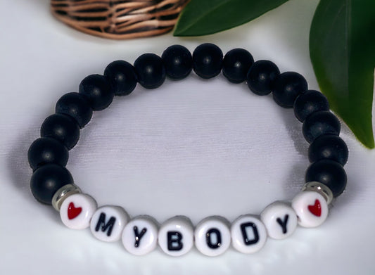 "I Love MyBody" Matte Black Onyx Bracelet